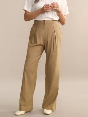 Jenni Kayne Wide-Leg Pleated Pants in Khaki